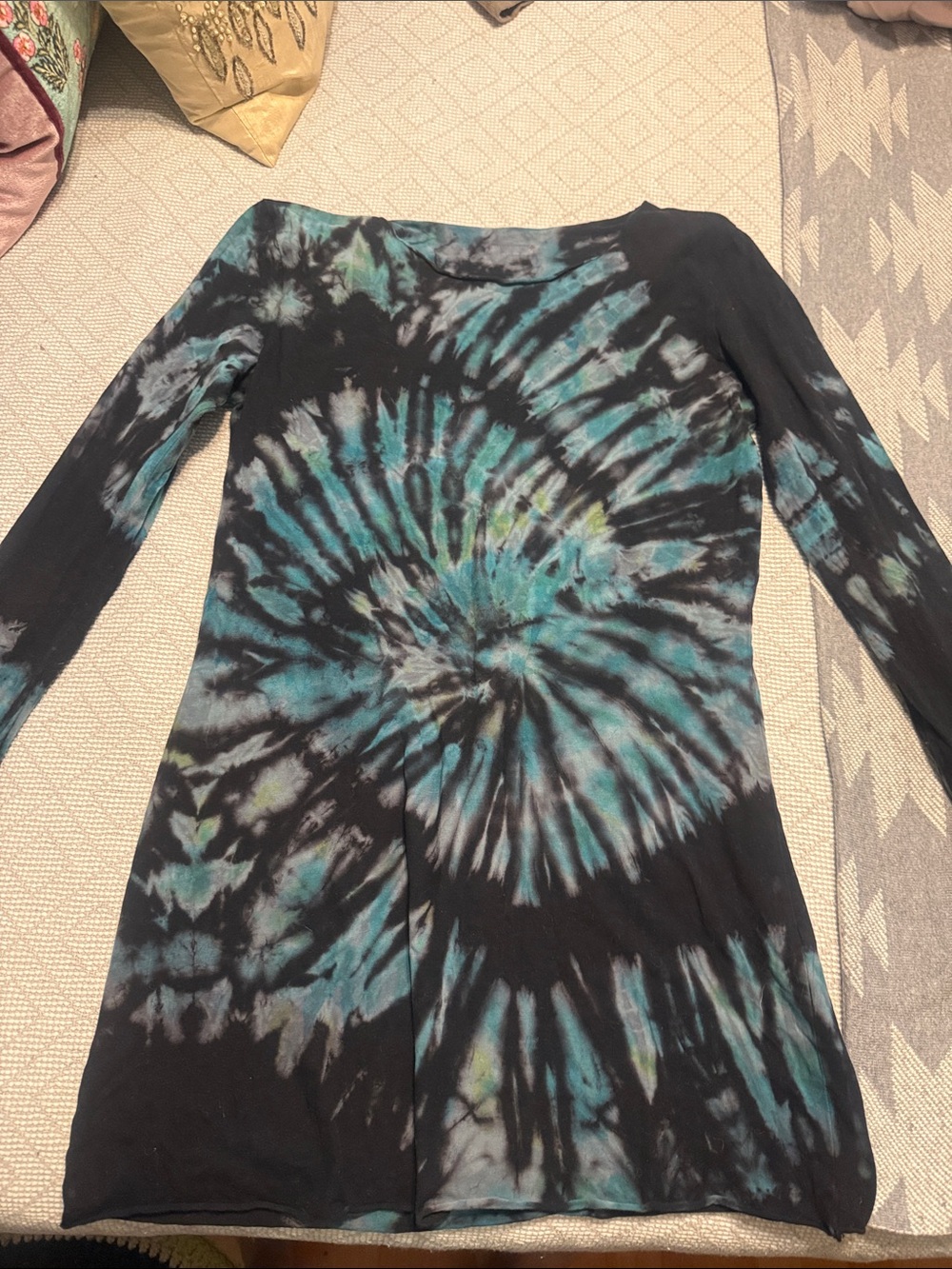 Hard Tail Black & Teal Spiral Tie-Dye Long Sleeve Top
